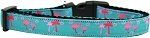 Pink Flamingos Nylon Ribbon Dog Collar Medium Narrow