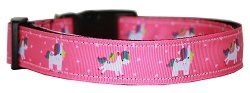 Pink Unicorn Nylon Dog Collar MD