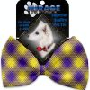 Purple and Yellow Plaid Pet Bow Tie Collar Accessory with Velcro