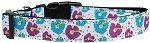Blue and Purple Hibiscus Flower Nylon Dog Collar Medium Narrow