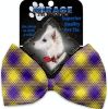 Purple and Yellow Plaid Pet Bow Tie Collar Accessory with Velcro