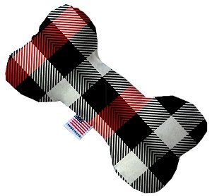 Red and White Buffalo Check 6 Inch Bone Dog Toy